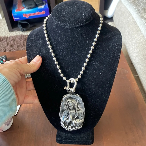 Tracie Taylor Studio Jewelry - Silver our lady of Guadalupe (Mary) statement necklace sand casted w/ 2 …